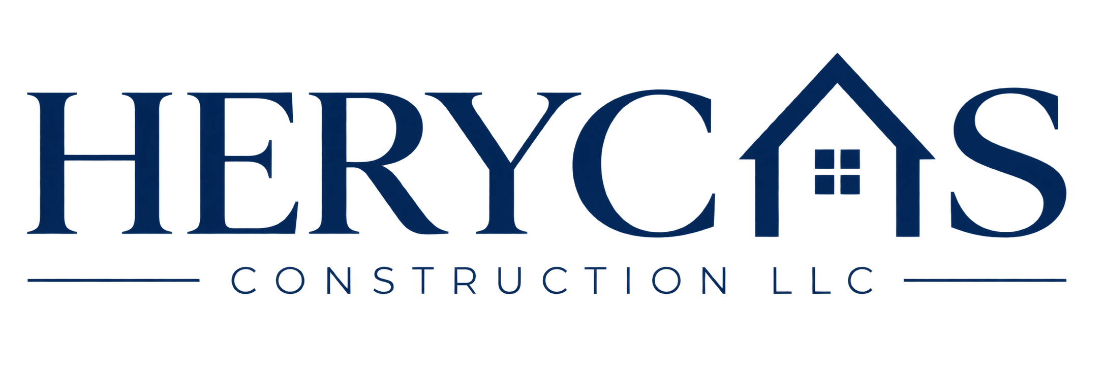Heritage Construction logo in dark blue with a house icon integrated into the text.