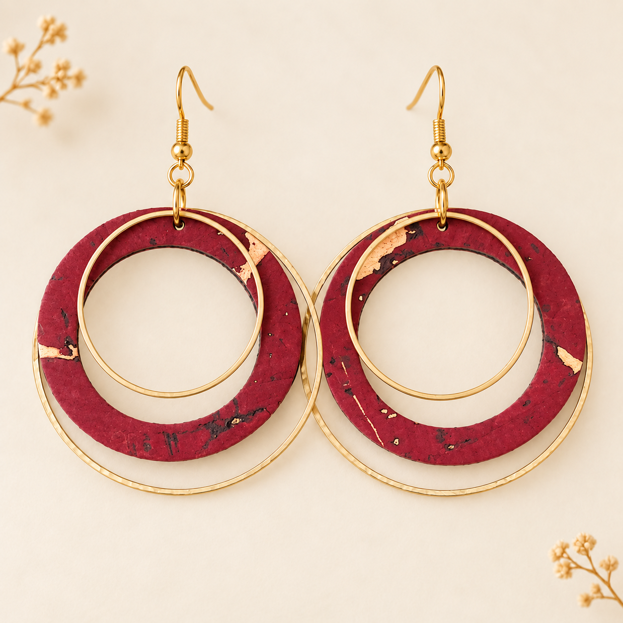 wine cork fabric with gold colored hoops