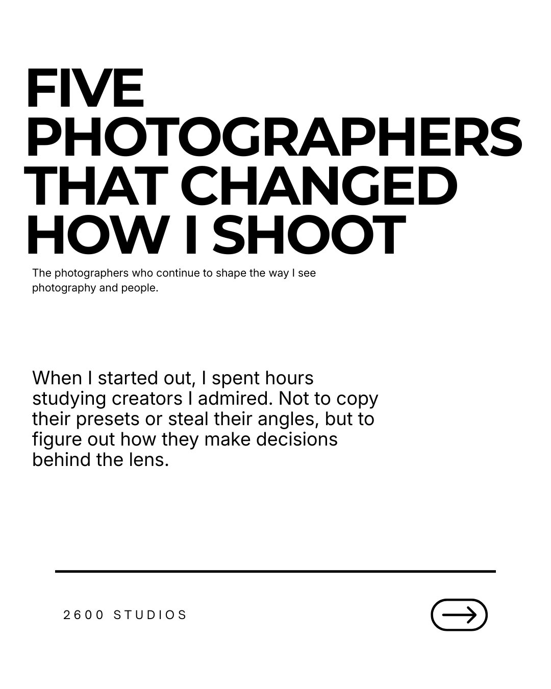 Most photography content online focuses on camera specs, gear reviews, and settings. But true craft isn't built on parameters... it's built on perspective.

When I started out, I studied creators not to steal their presets or copy their angles, but t