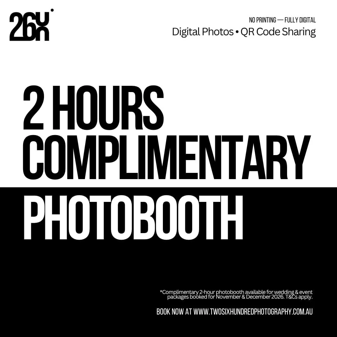 Planning your wedding or event for late 2026? We&rsquo;re adding a COMPLIMENTARY 2-Hour Photobooth to all wedding and event coverage packages booked for November and December 2026! 📸✨

Our fully digital booth features instant QR code sharing and hig