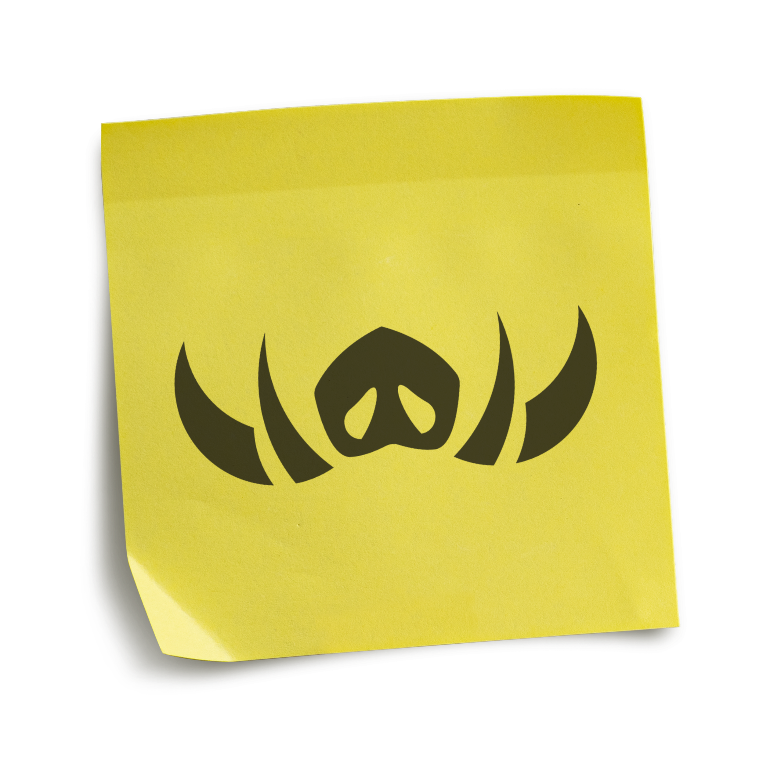 Image of a yellow sticky note with the black a black version of the Wild Hawg logo on it.