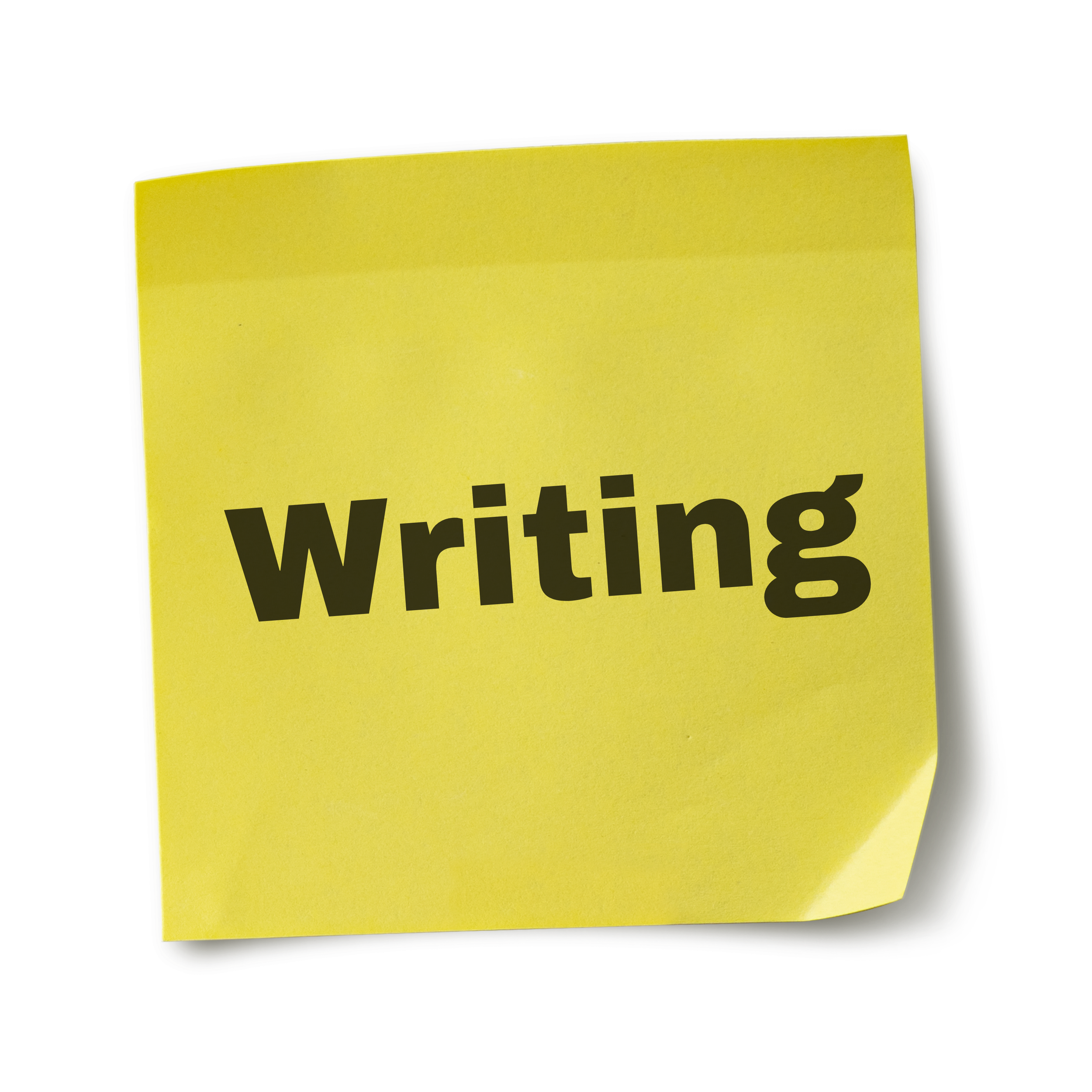 Image of a yellow sticky note with the black text "Writing" placed on it.