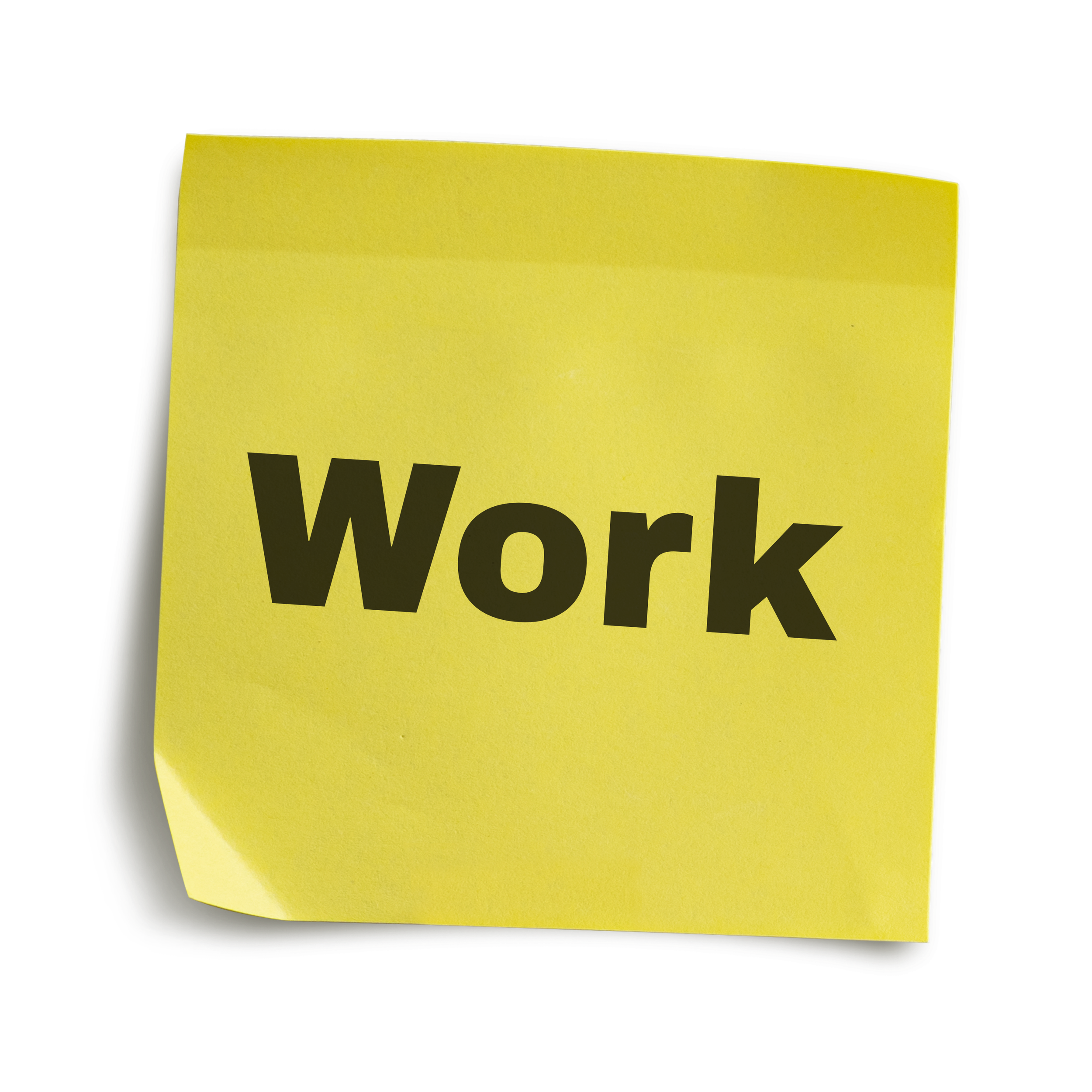 Image of a yellow sticky note with the black text "Work" placed on it.