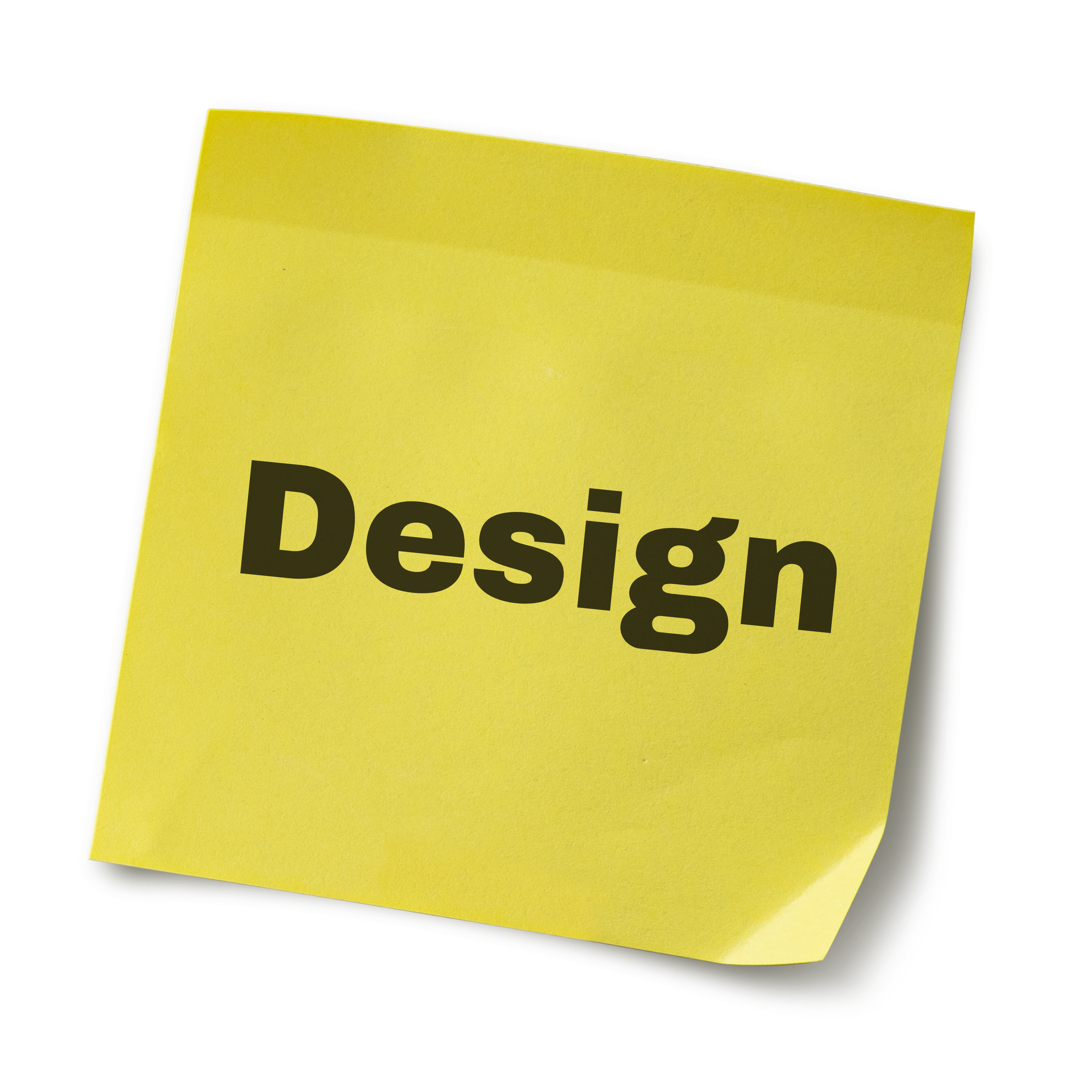 Image of a yellow sticky note with the black text "Design" placed on it.