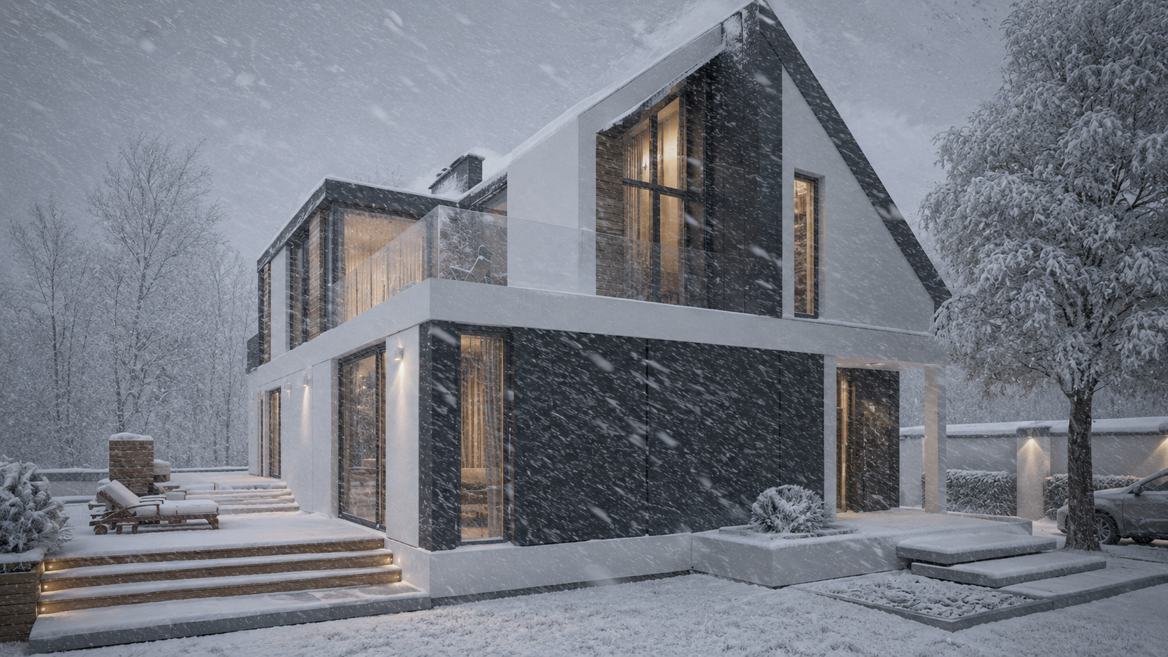 Modern two-story house with large glass windows Lomianki, Poland