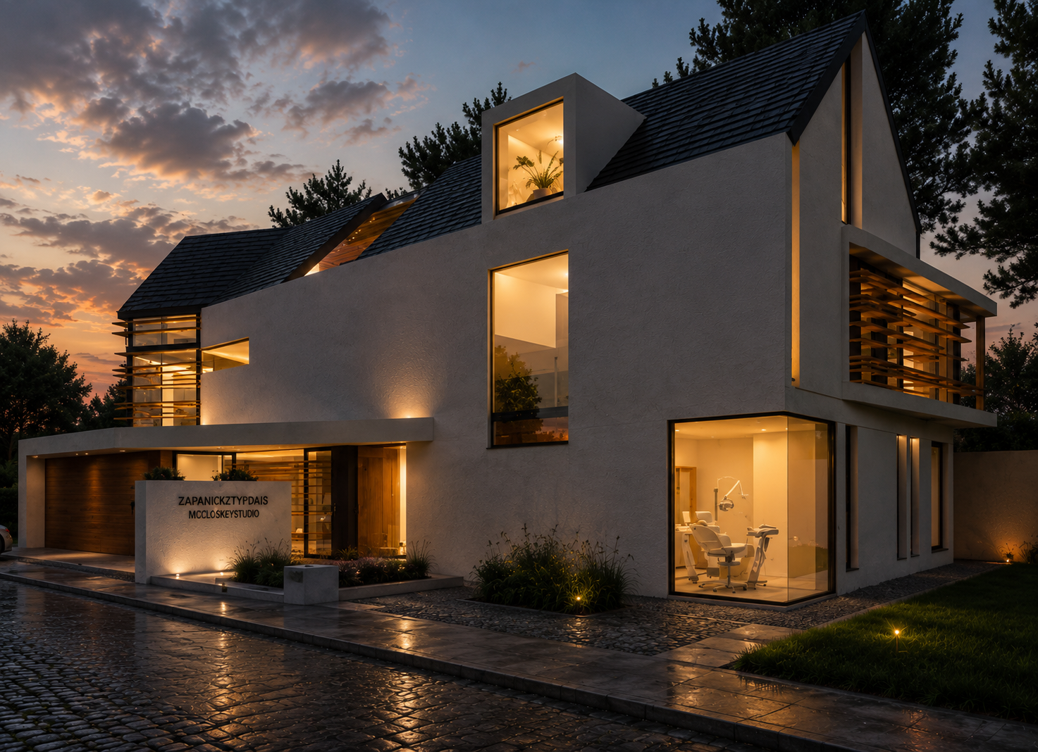 Modern multi-story house with dentist practice in Germany