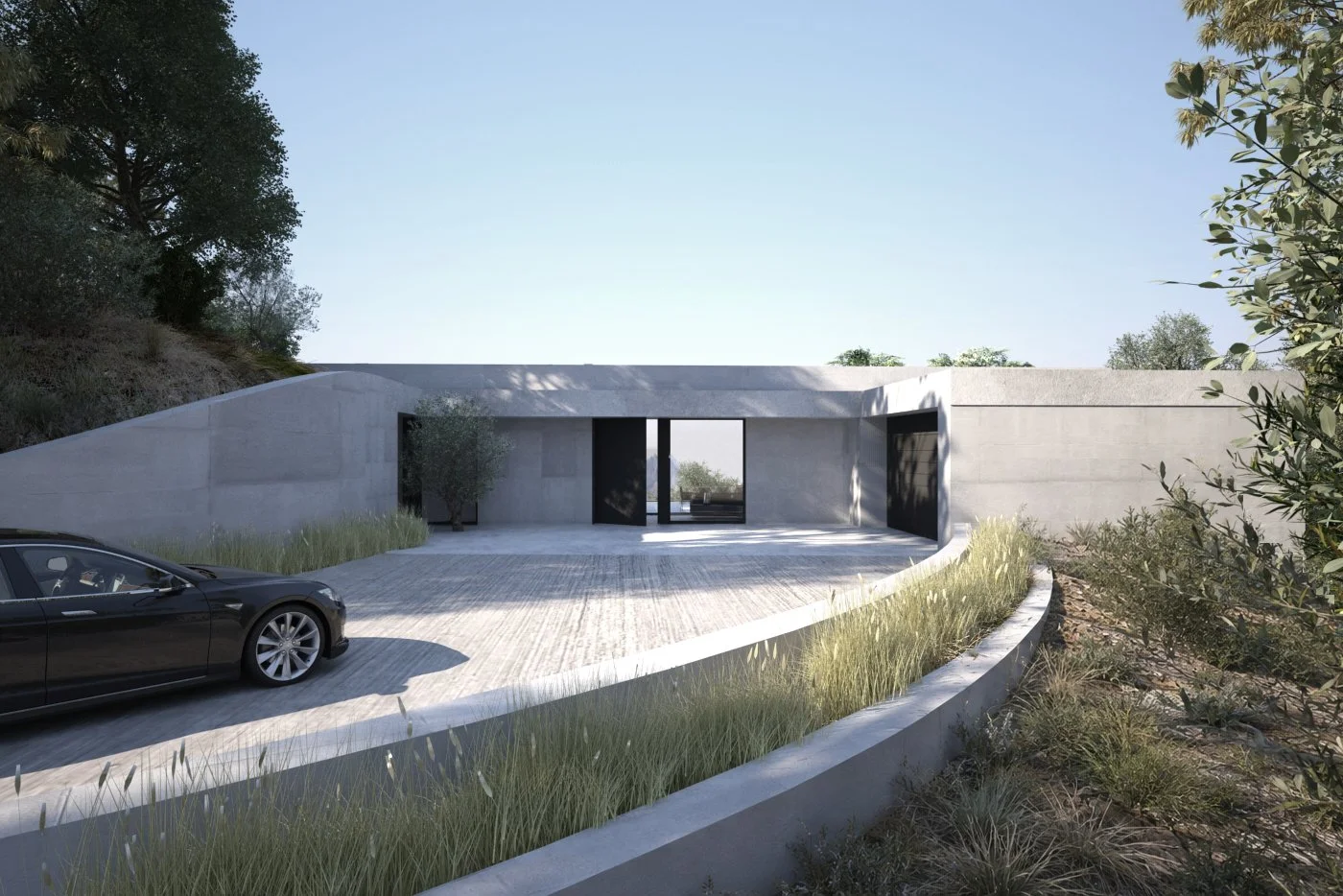 Modern minimalist house with a driveway, Greenbrae, Marin County, California