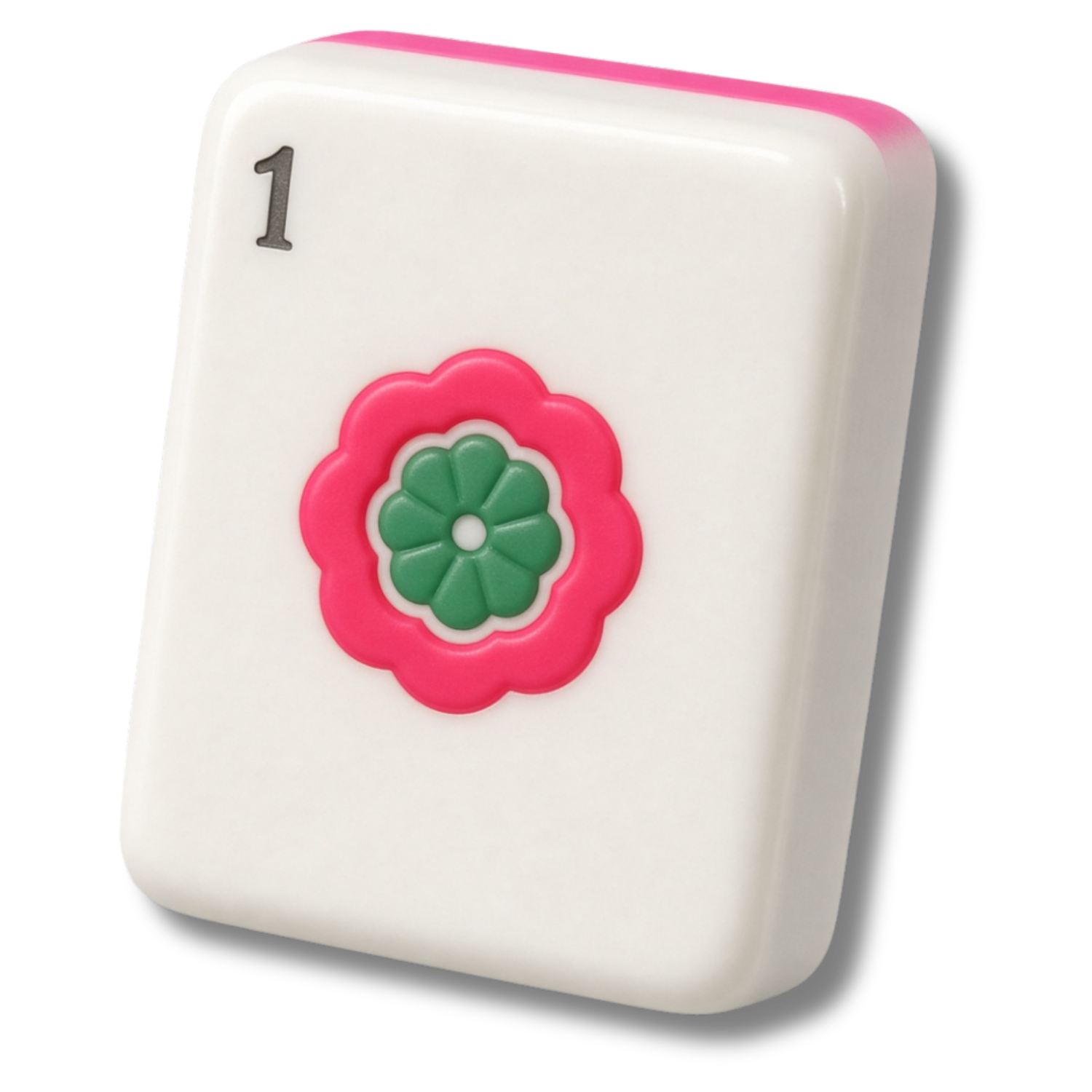 A white rectangular plastic soap dish with a pink and green flower-shaped design in the center and the number '1' in the top left corner.