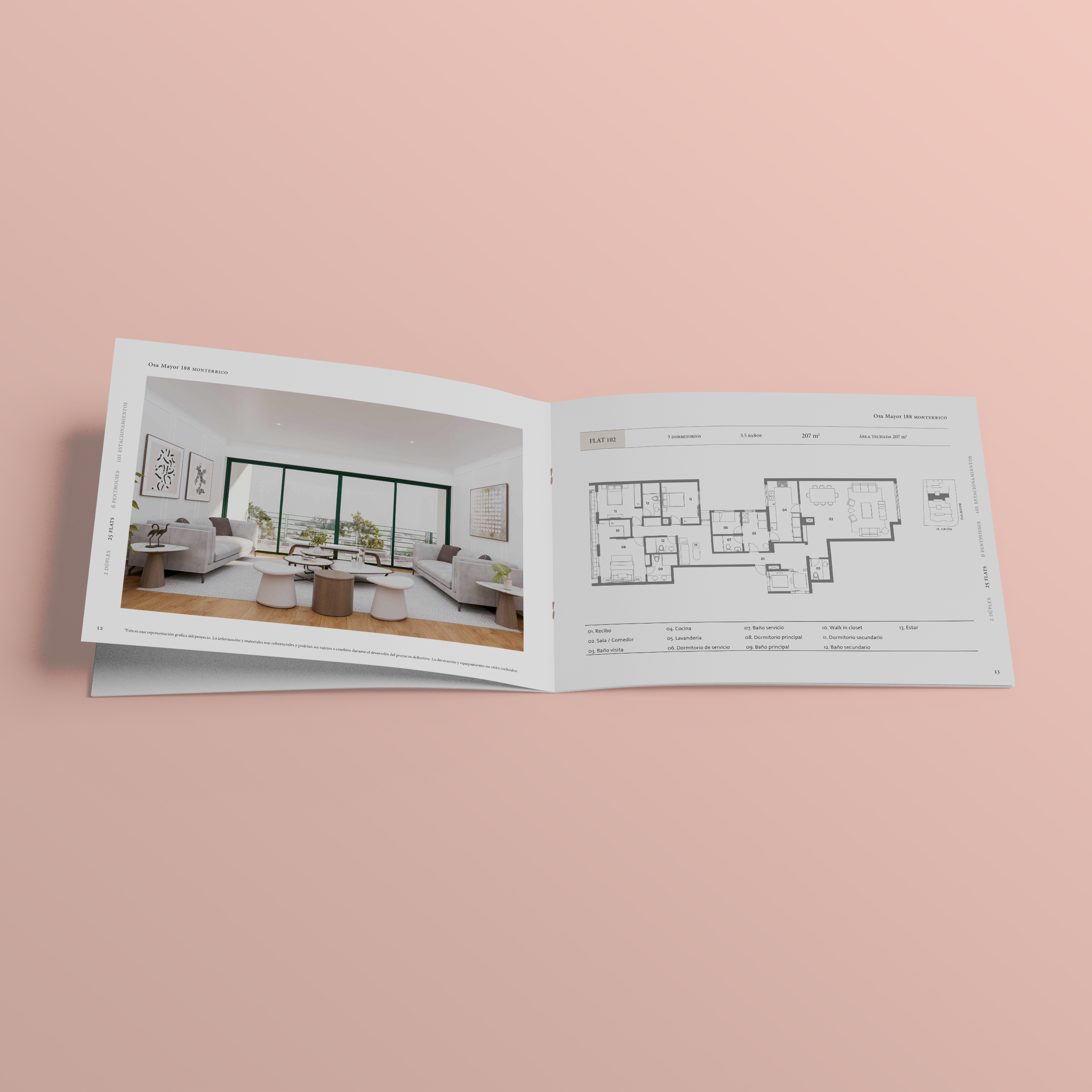 Brochure Osa Mayor con fotografía de interiores del proyecto residencial.