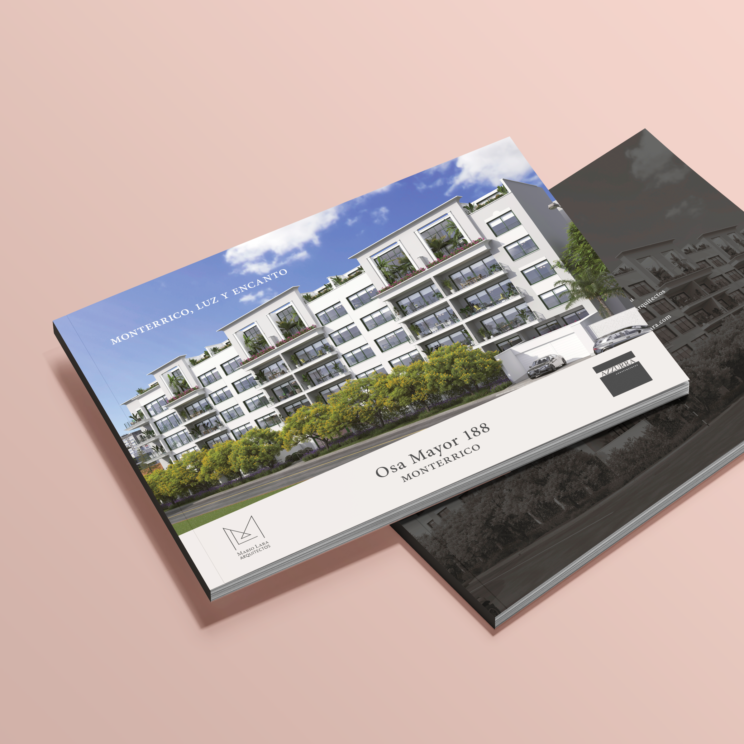 Brochure inmobiliario Osa Mayor para Mario Lara, con imagen arquitectónica del proyecto residencial.