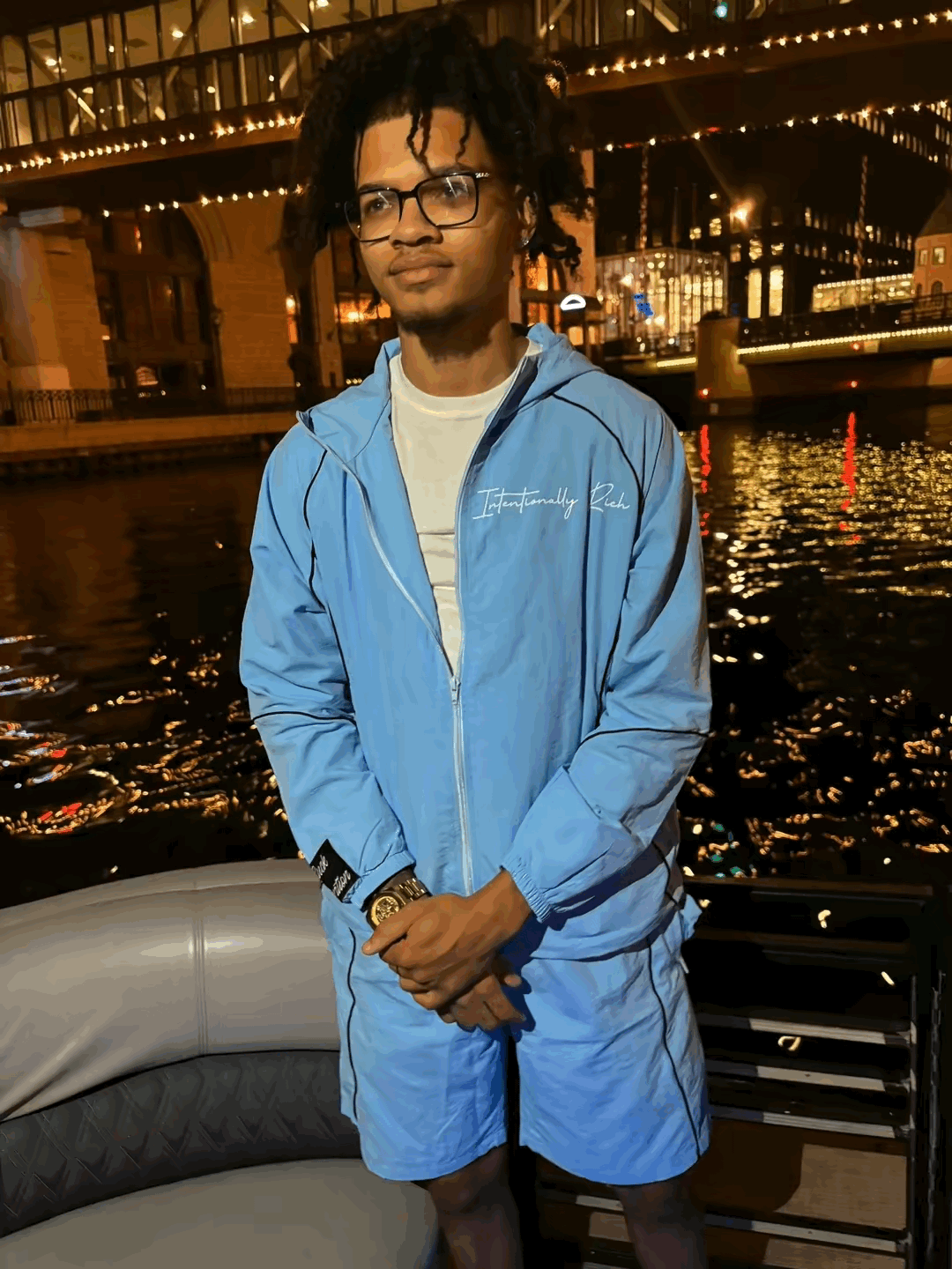 Blue Windbreaker Two-Piece Set Men's