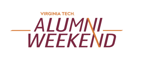 Alumni Weekend logo: the words Alumni Weekend in maroon italic capitals between orange rules, beneath a small Virginia Tech wordmark.