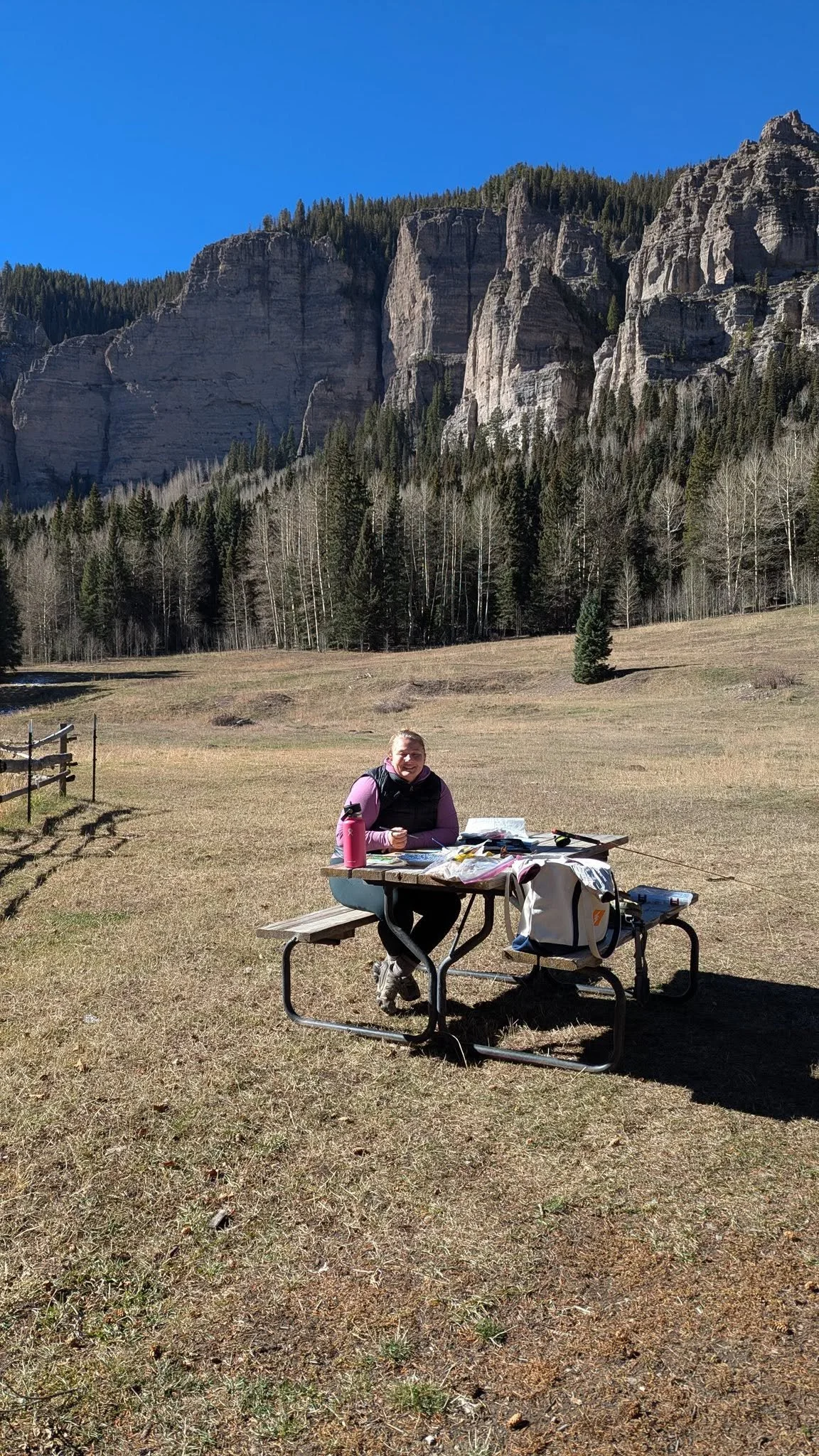 Becky Mashburn painting in the mountains.