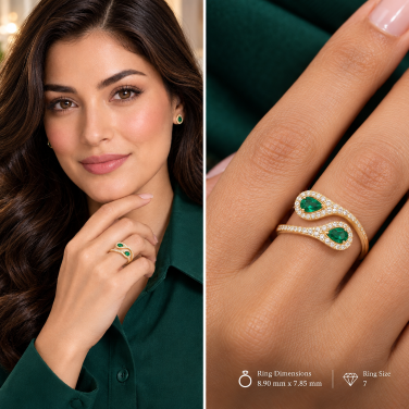 The Verdant Embrace Diamond and Emerald Ring in 18K Gold
