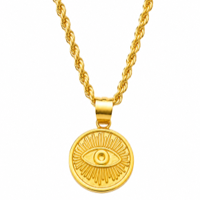 14k Yellow Gold Evil Eye Pendant with Rope Chain