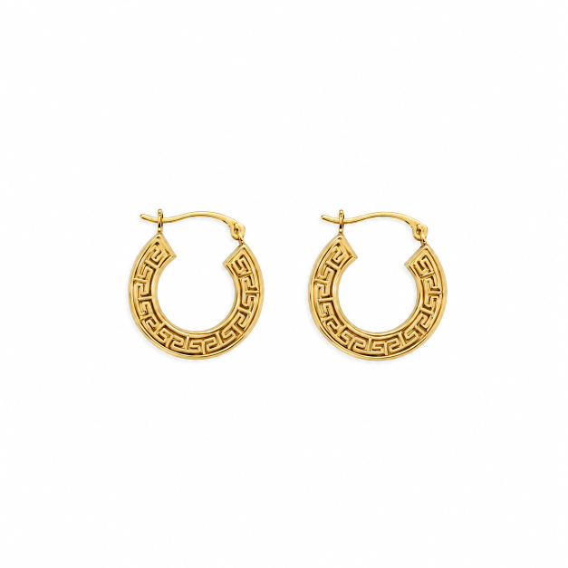 14k Gold Greek Key Hoop Earrings