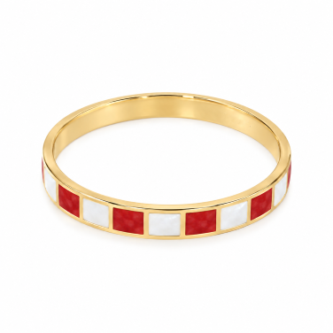 14k Gold Red & White Enamel Stacking Band - Size 9