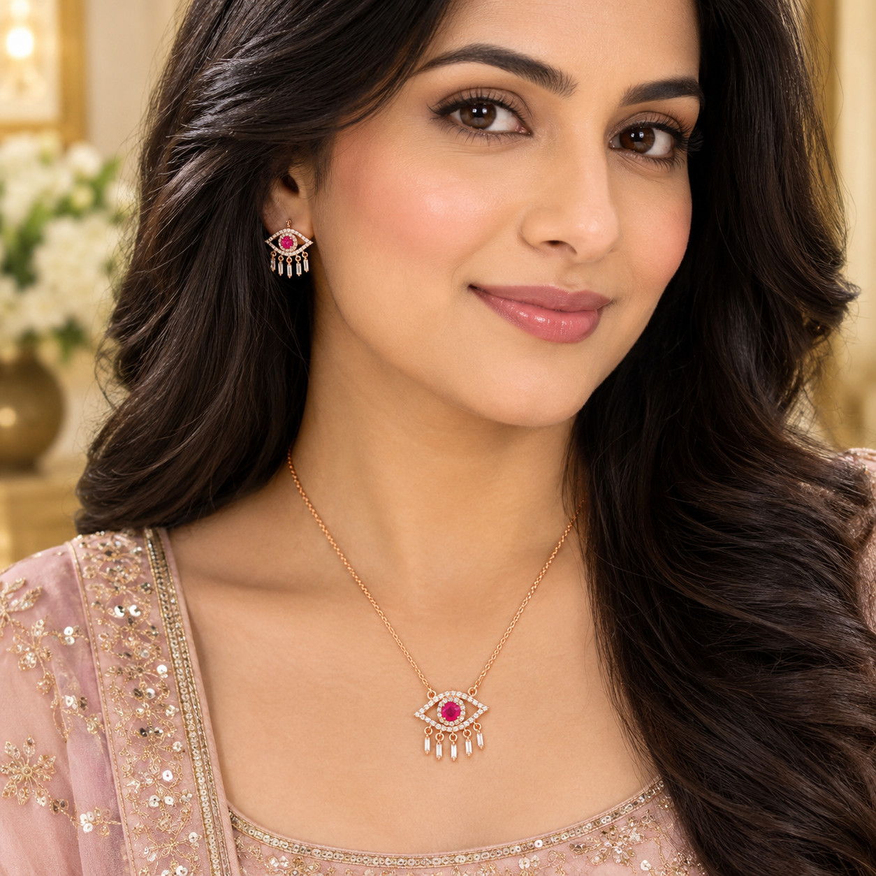 The Aura Diamond and Ruby Pendant in 18k Gold