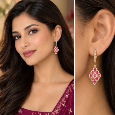 Radiant Diamond and Ruby Kite Drops in 18k Gold
