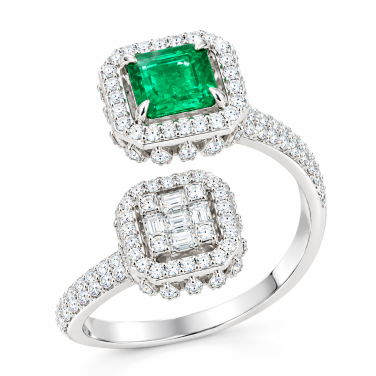 The Royal Wrap Diamond and Emerald Ring in 18K White Gold