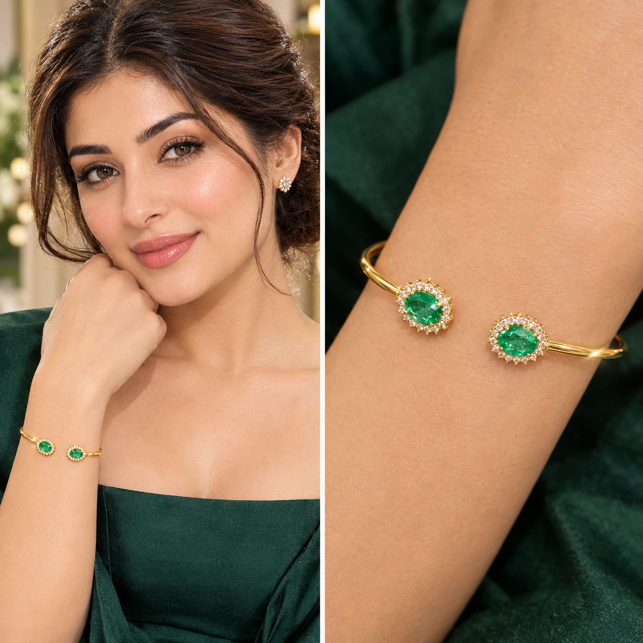 Aurelia Diamond and Emerald Bracelet in 18k Gold
