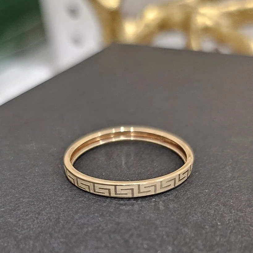 14k Gold Greek Key Stacking Band - Size 9