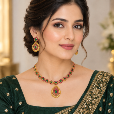 The Royal Mayura - Ruby and Emerald Necklace Set in 22k Gold