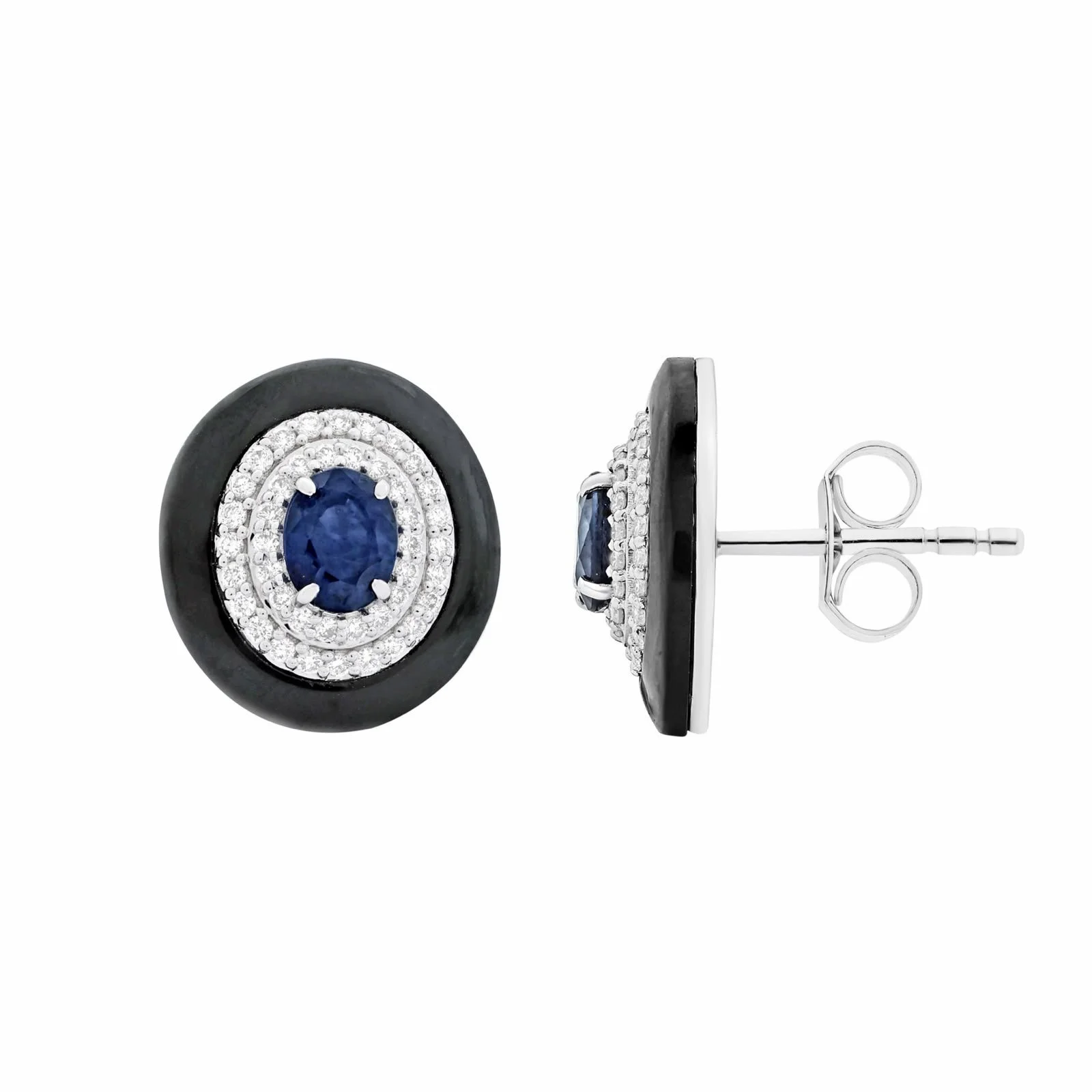 The Midnight Diamond, Sapphire and Onyx Earrings in 18k Gold