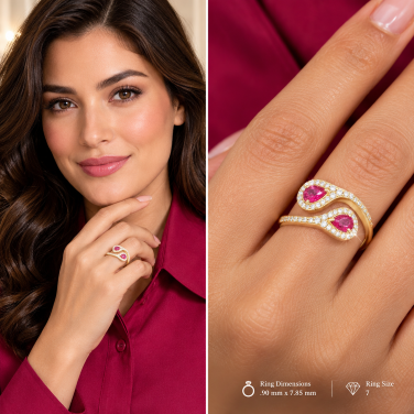 The Crimson Embrace Diamond and Ruby Ring in 18K Gold