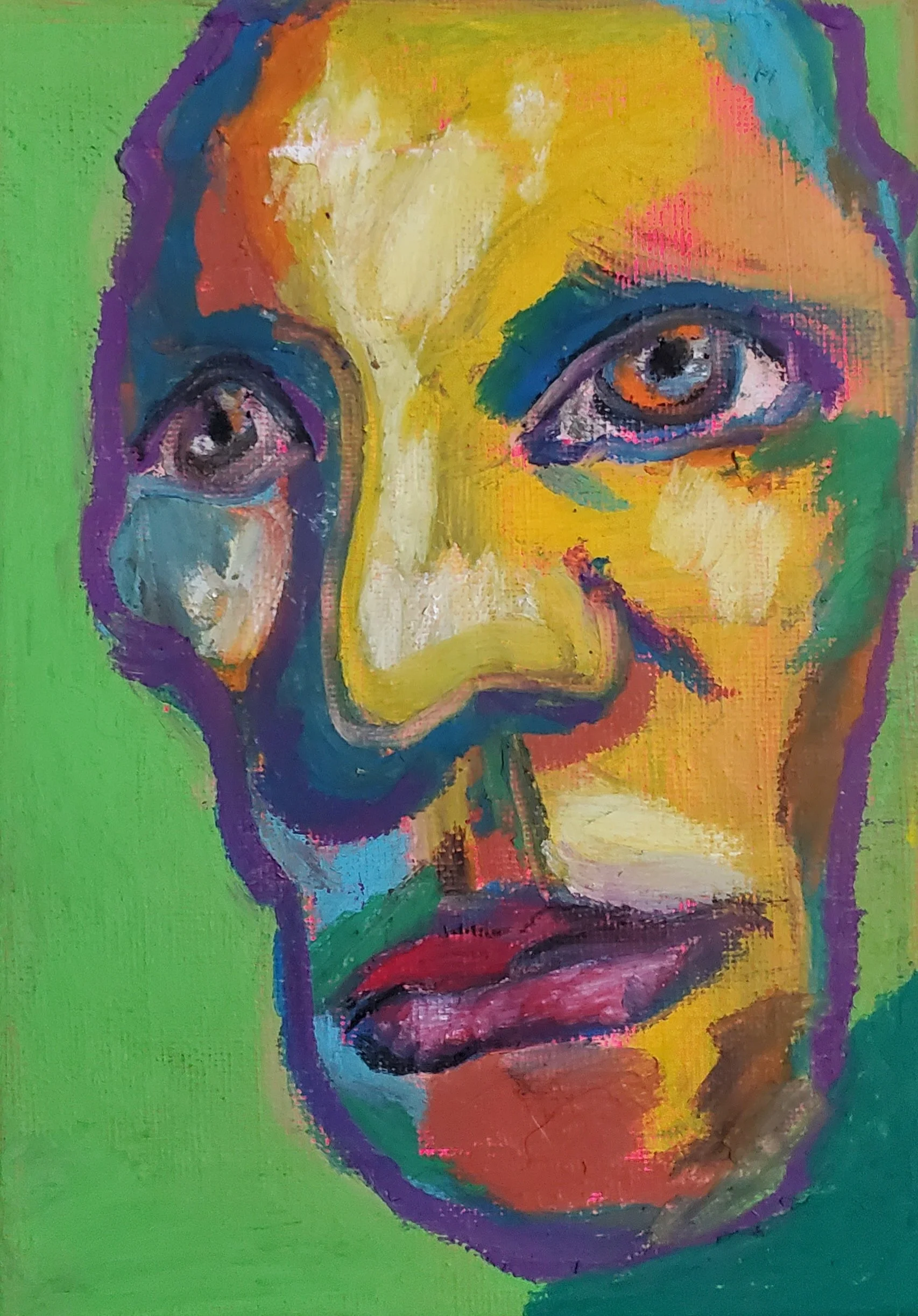 "Bright Eyes" Original 5×7in Oil Pastel on Canvas with Frame