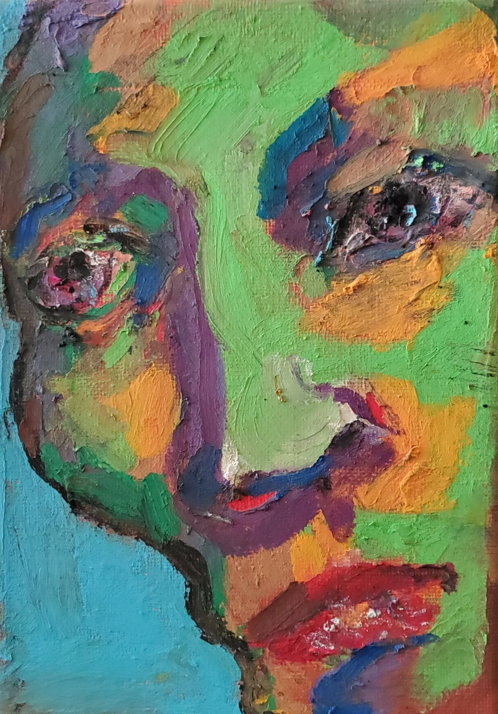 "Contemplate" Original 5×7in Oil Pastel on Canvas