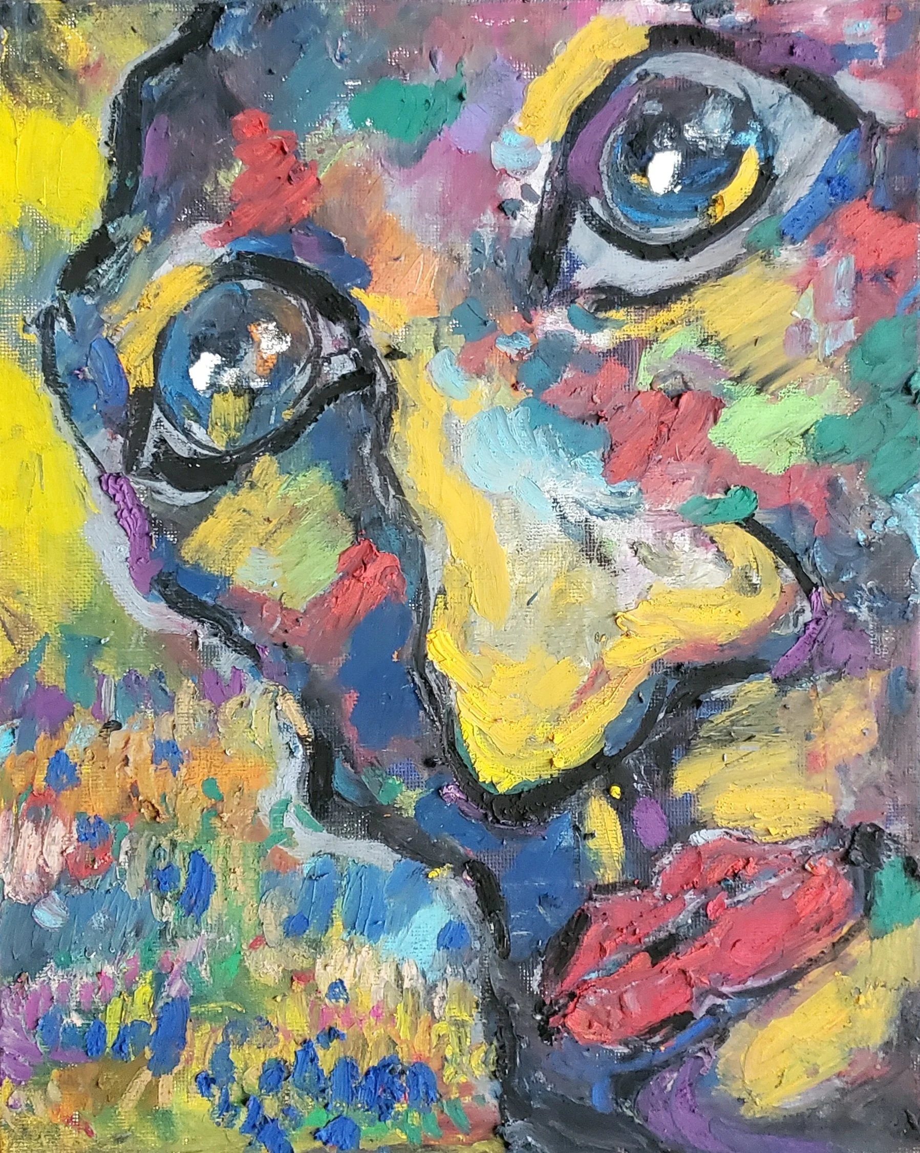 "Awakened Face" Original 8×10in Oil Pastel on Canvas Board