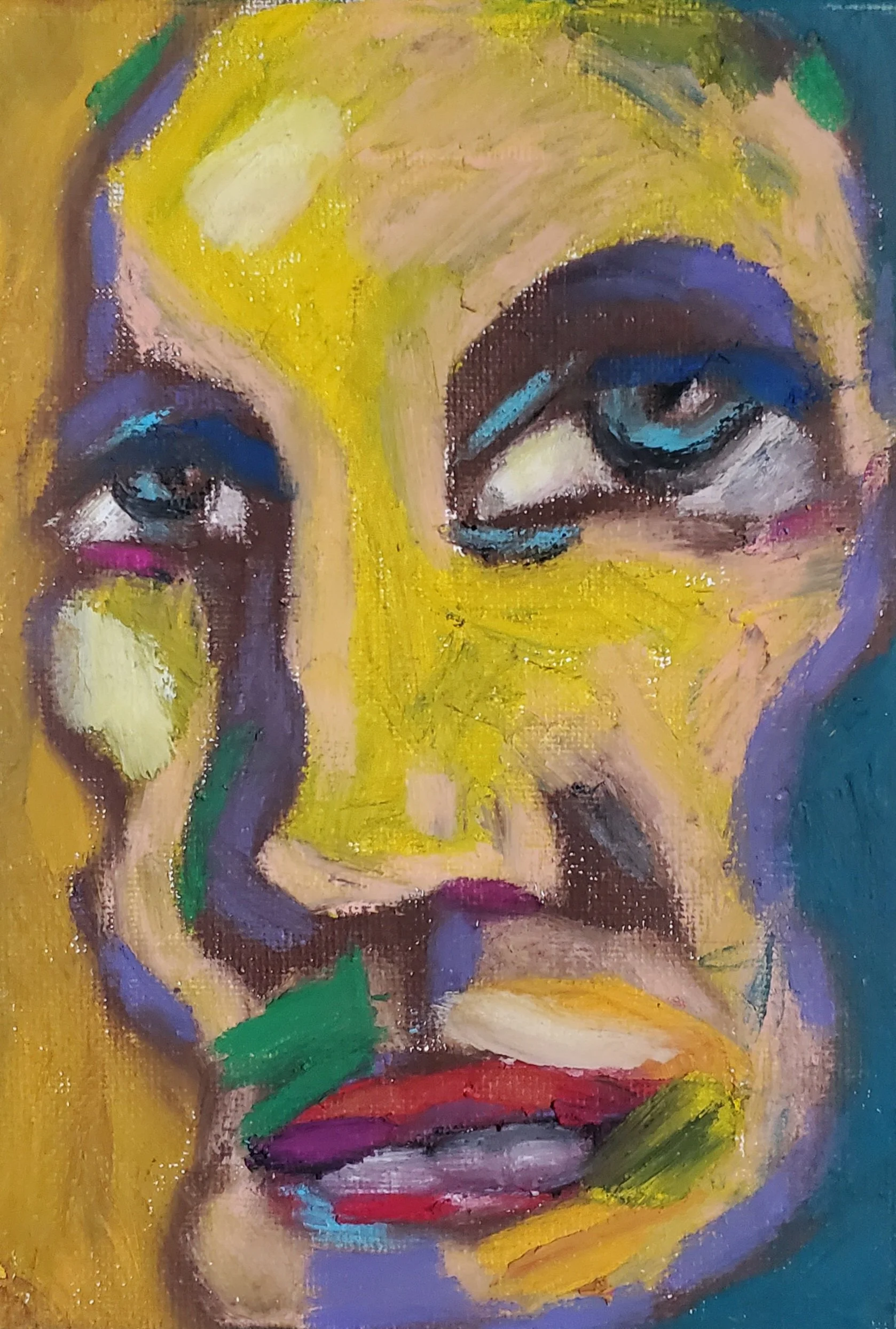 "Sassy Face" Original 5×7in Oil Pastel on Canvas with Frame