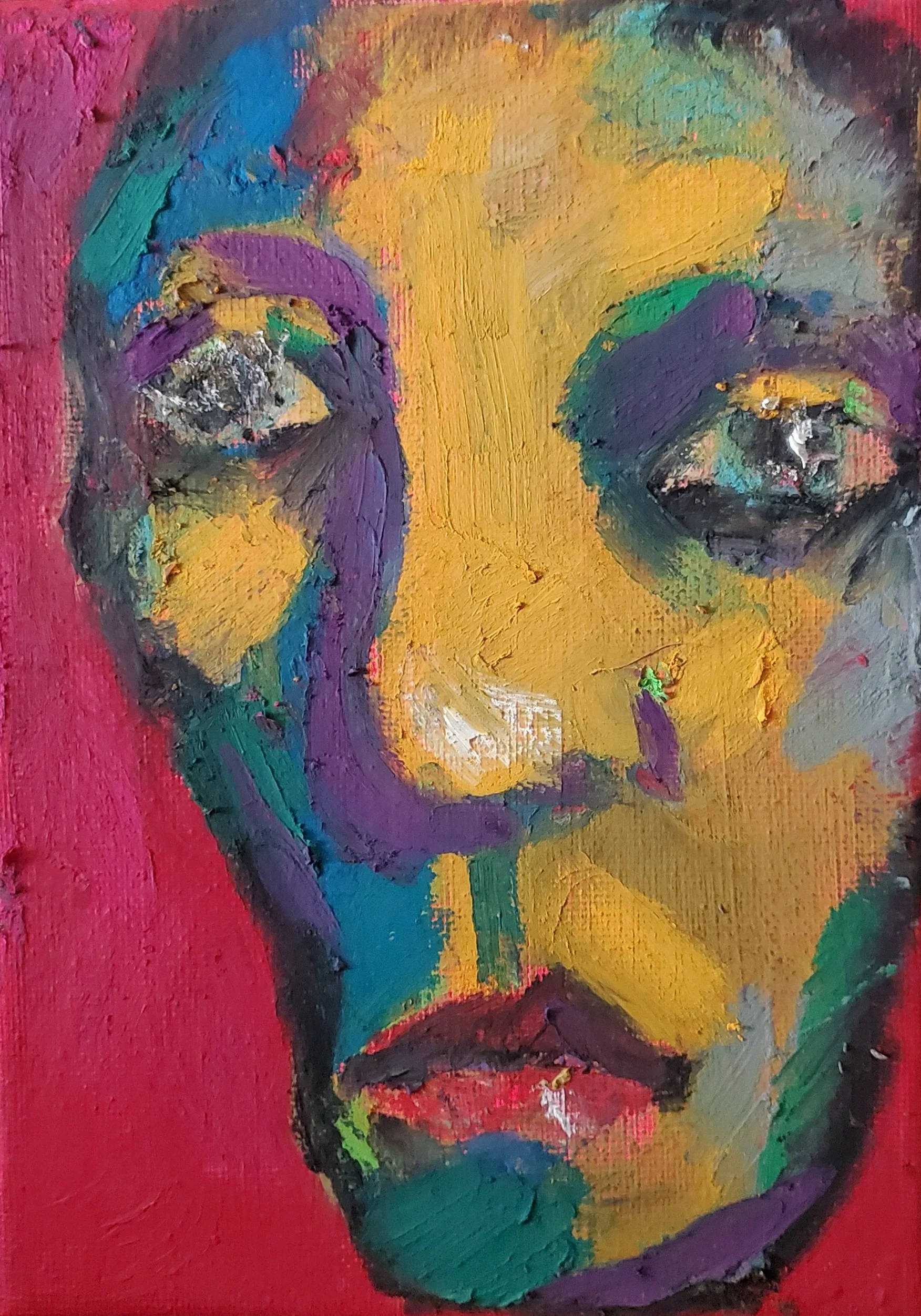 "Mixed Emotions" Original 5×7in Oil Pastel on Canvas