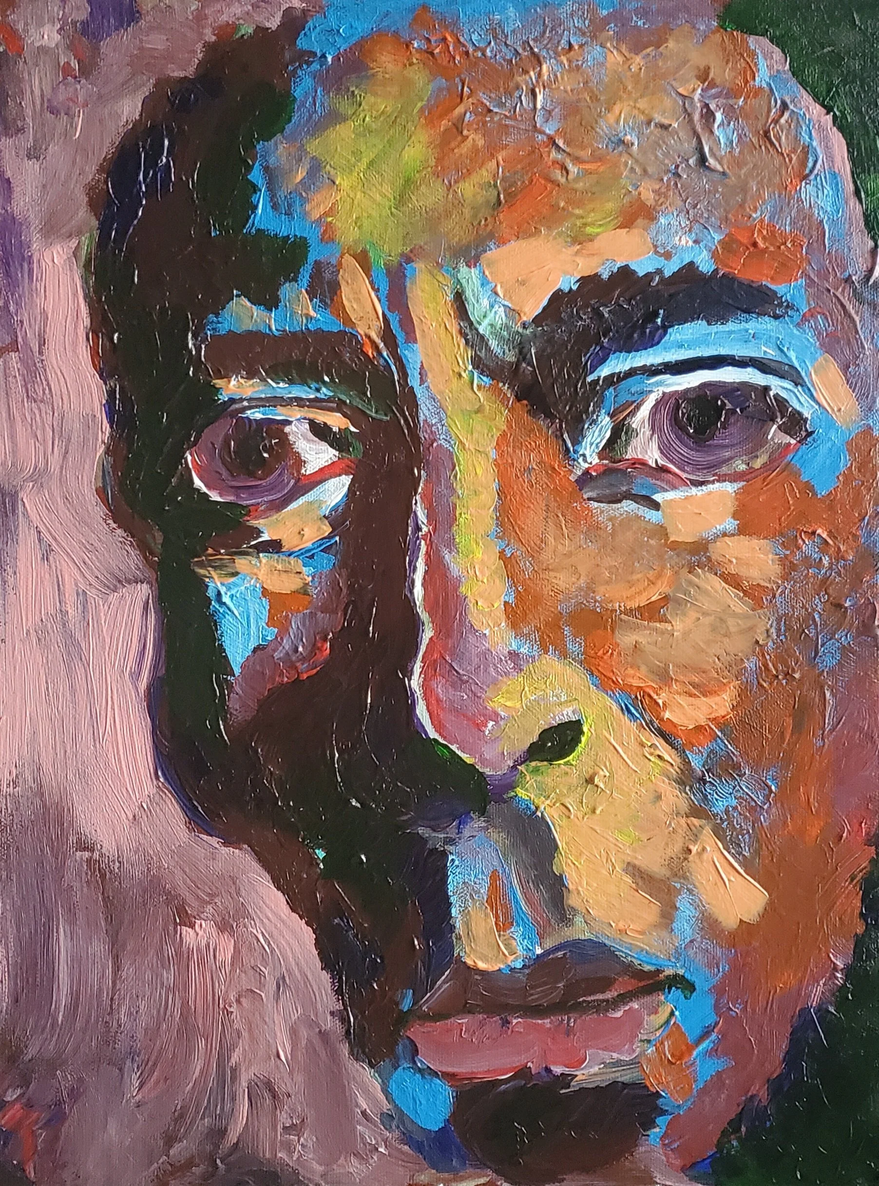 "Split Color Face" Original 12×16in Acrylic on Canvas Board