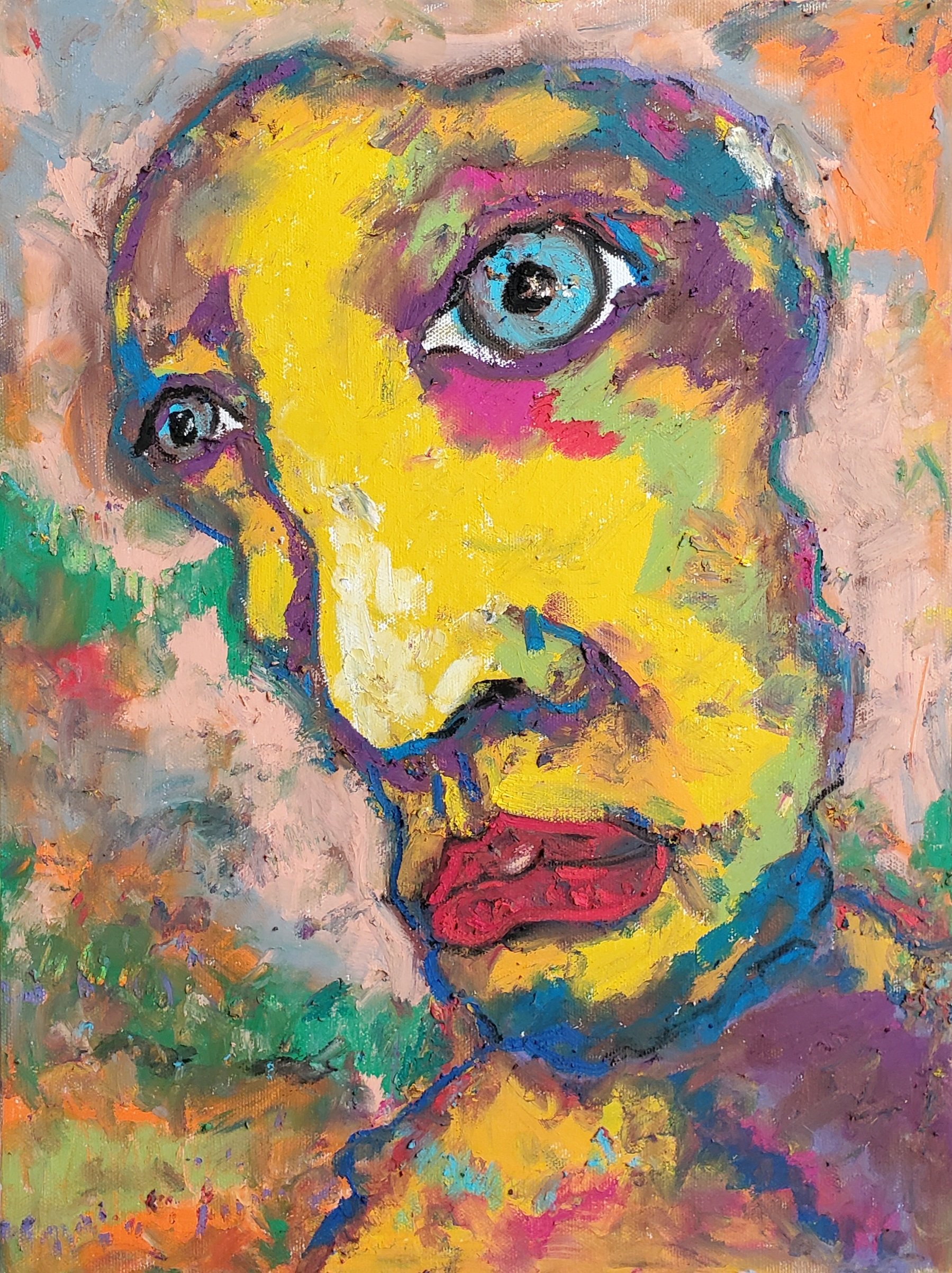 "Saturday Afternoon Face" Original 12×16in Oil Pastel on Canvas Board