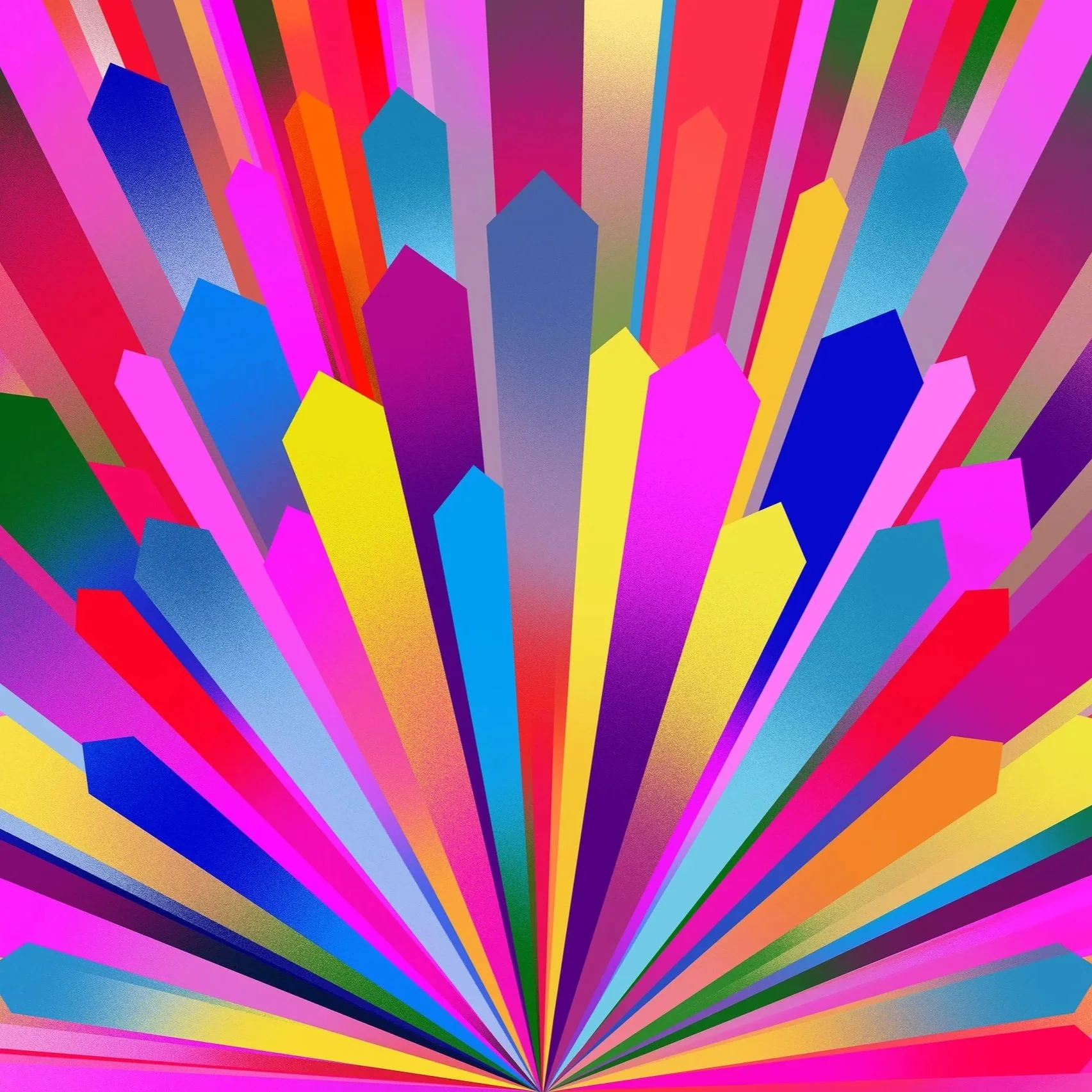 SLIDE 4/6: The viewer gets closer towards the burst, rays this time coming from a center point on the horizon. This time, the rays grow in a vibrant mix of gradient colors.