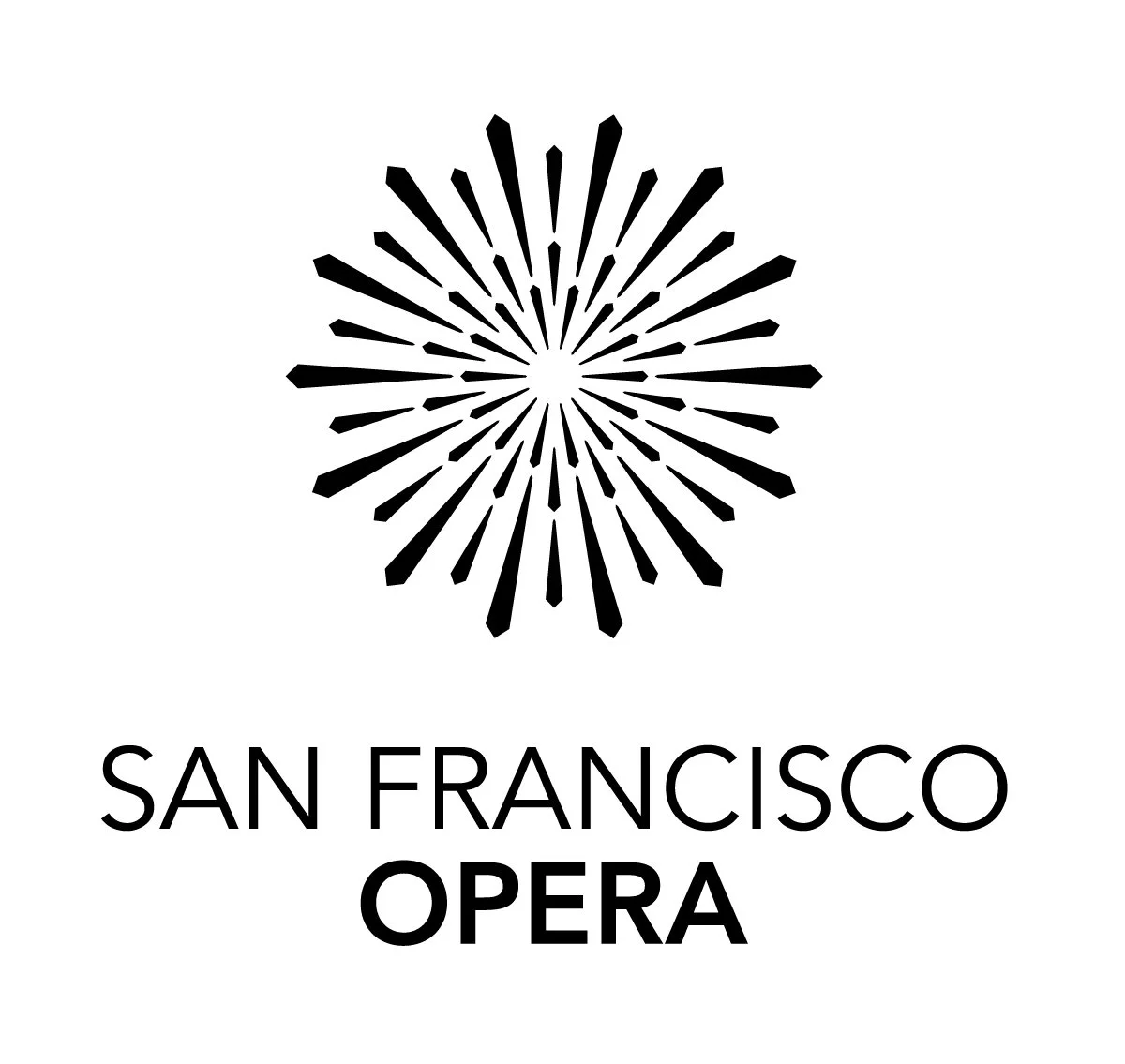 SLIDE 1/6: The San Francisco Opera logo mark is the primary brand element and cornerstone of all communications. The burst symbol is a graphic interpretation of the Art Deco chandelier at the War Memorial Opera House.