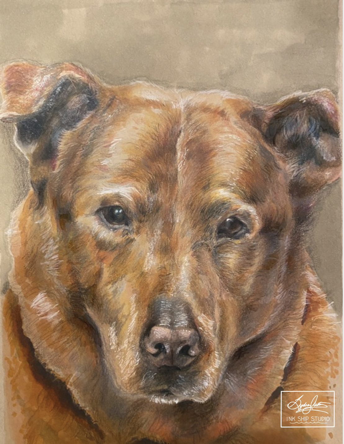 Analog illustration of a dog with orange/red-brown fur.