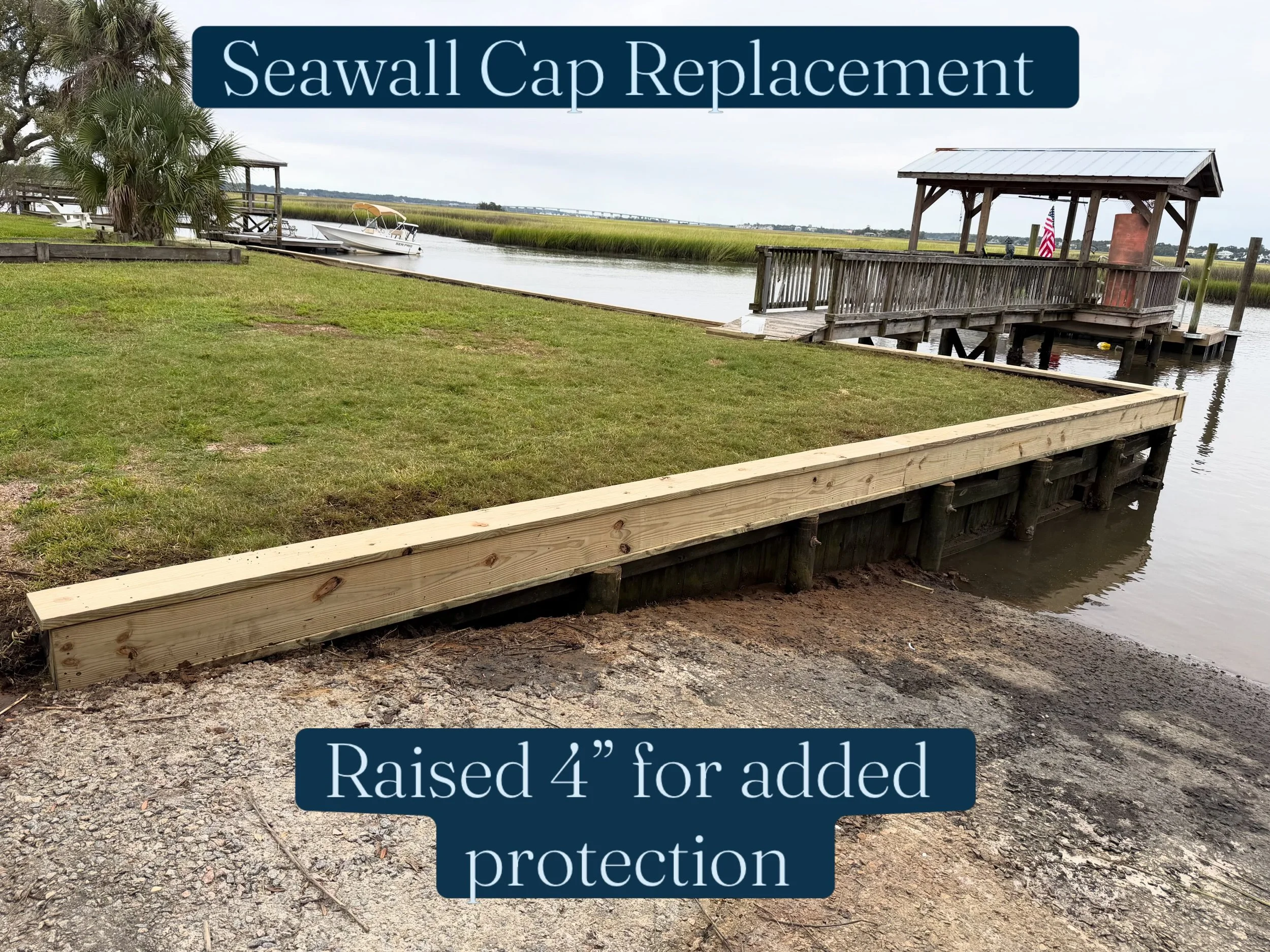 A little extra height makes a big difference when the King Tides roll in. 🌊

We replaced this deteriorating seawall cap and raised the new cap 4 inches to provide additional protection along the property&rsquo;s waterfront edge.

Built for the Lowco