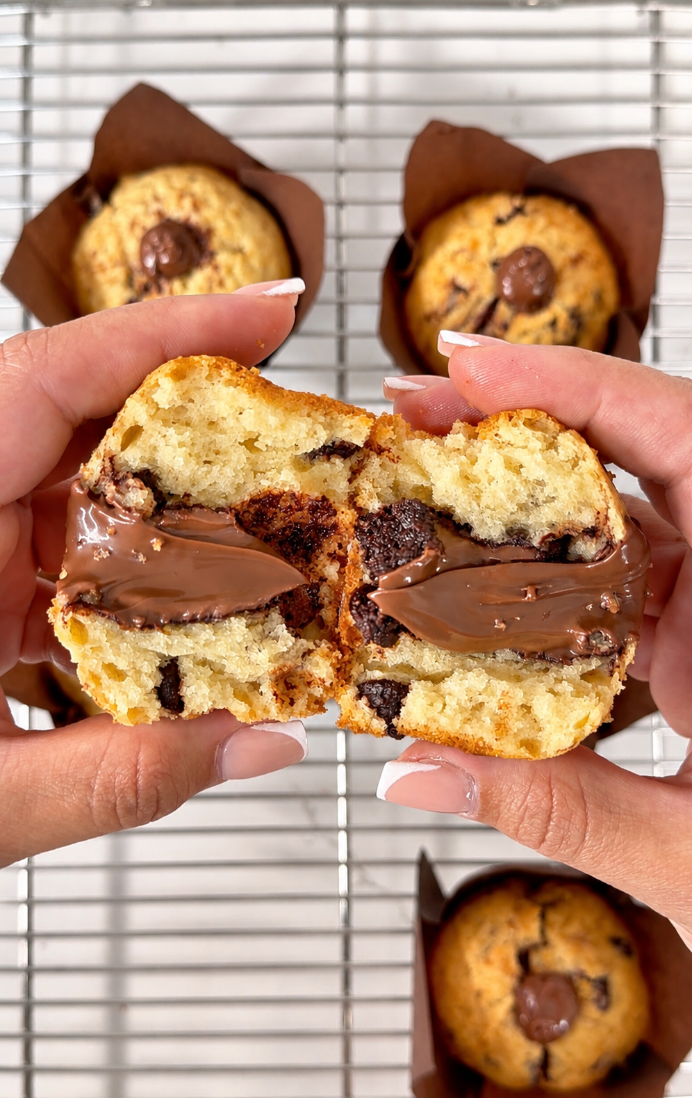 Chocolate Chip Muffins with Chocolate Hazelnut Spread Filling