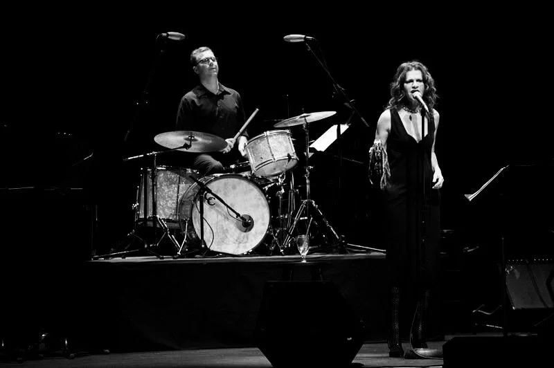 Daniel Hall performing with Sandra Bernhard on stage in Durham,NC at the Carolina theatre