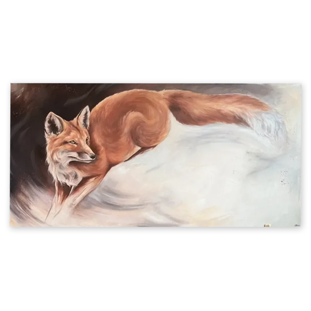 Leap of Fox (Red Fox), Original Oil Painting