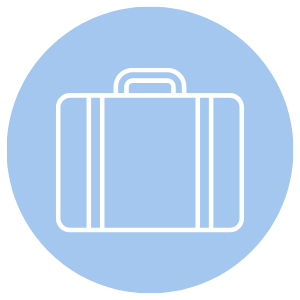 Icon of a suitcase inside a light blue circle
