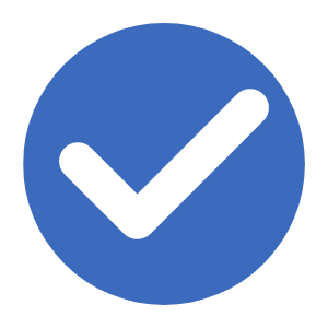 Blue check mark inside a blue circle.