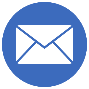 An email icon depicted as a white envelope on a blue circular background.