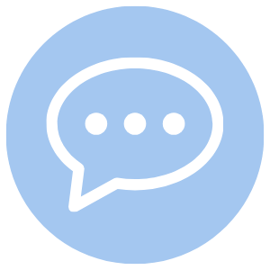 Speech bubble icon with three dots inside on a light blue circular background