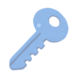 A simple light blue key with a round head and four teeth.
