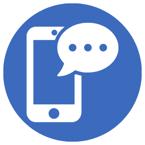 Icon of a smartphone with a speech bubble on its screen inside a blue circle.