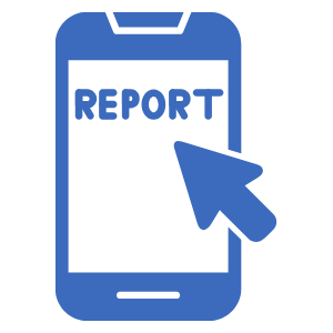 Icon of a smartphone with the word 'REPORT' on the screen and a cursor arrow pointing at it.